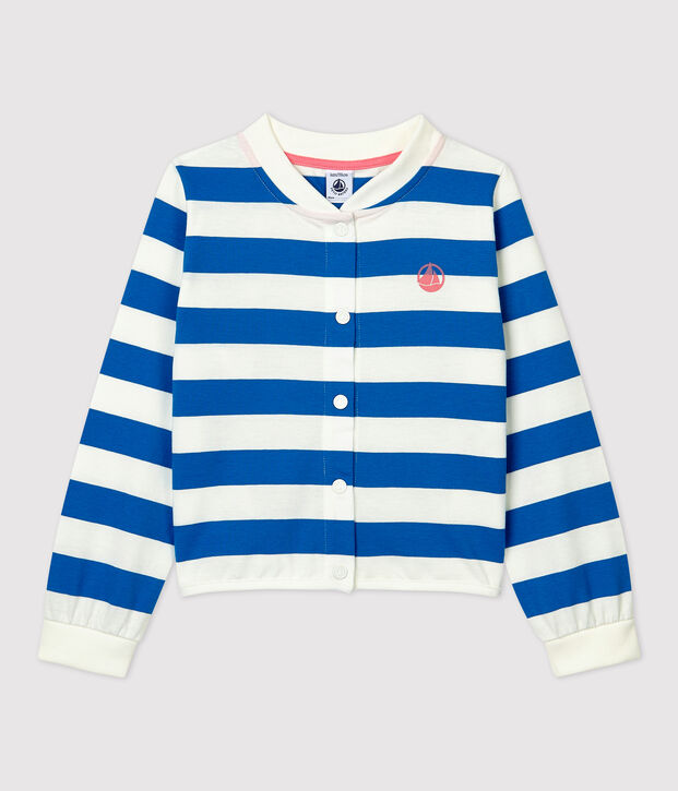 Cardigan en coton enfant fille bleu/blanc